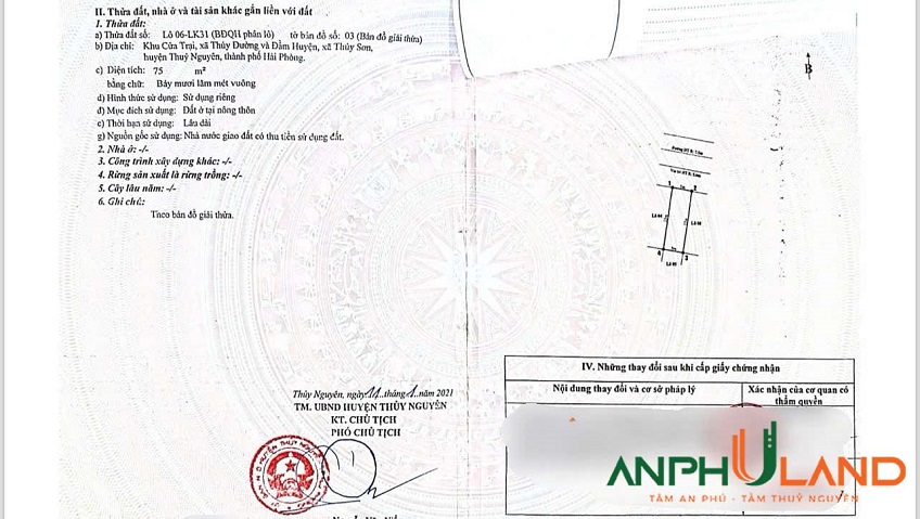 Bán lô đất đấu giá khu Cửa Trại, phường Thuỷ Nguyên, TP Hải Phòng